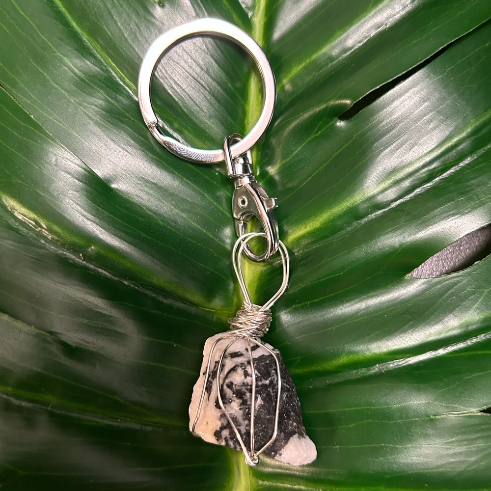 raw ZEBRA JASPER chunky wire wrapped crystal keychain pendant purse charm